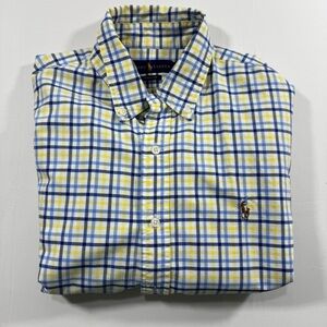 Ralph Lauren Classic Fit Button-Down Shirt L Yellow Blue Check Cotton Preppy